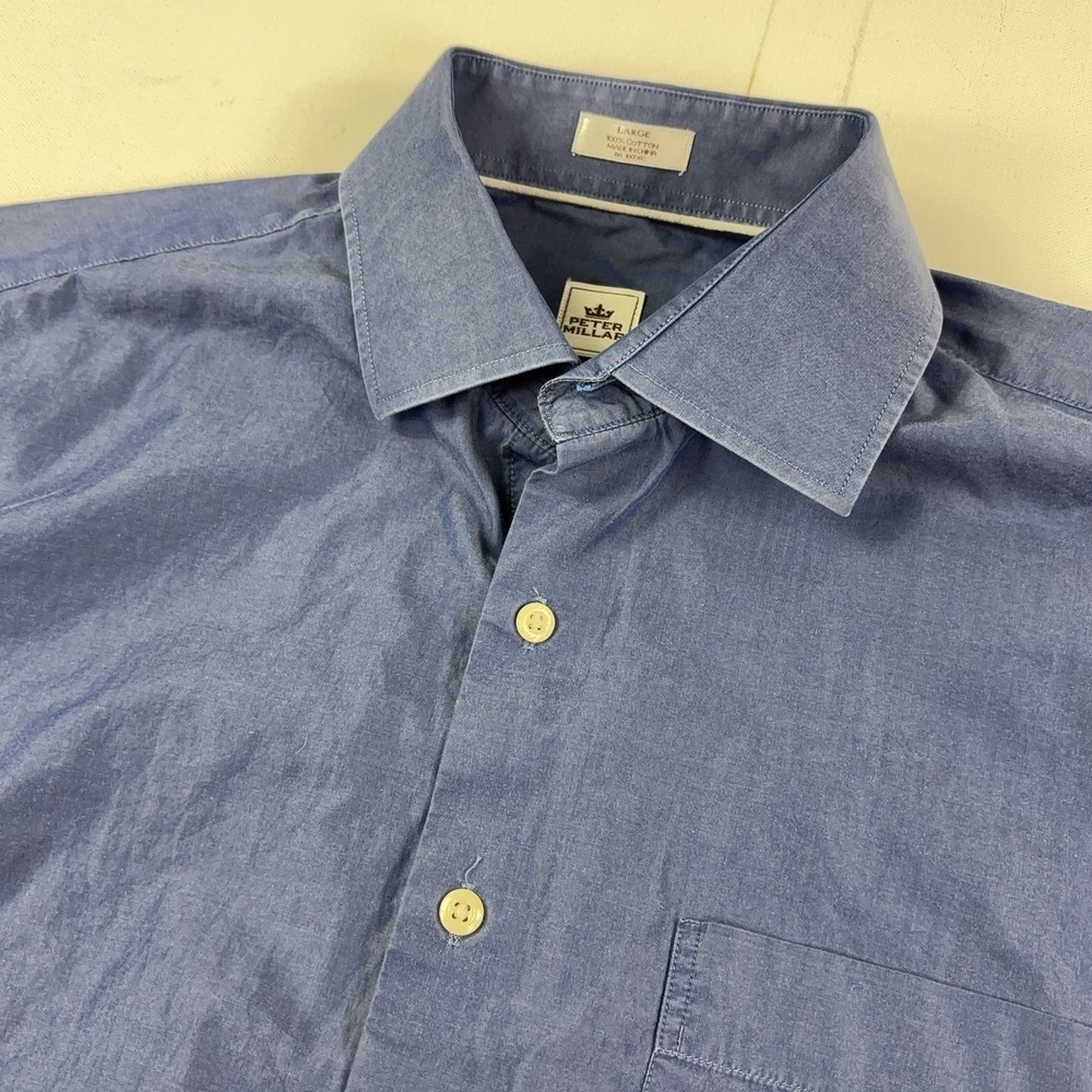 Peter Millar Shirt Mens Large Blue Solid Long Sleeve Button Up Cotton Casual